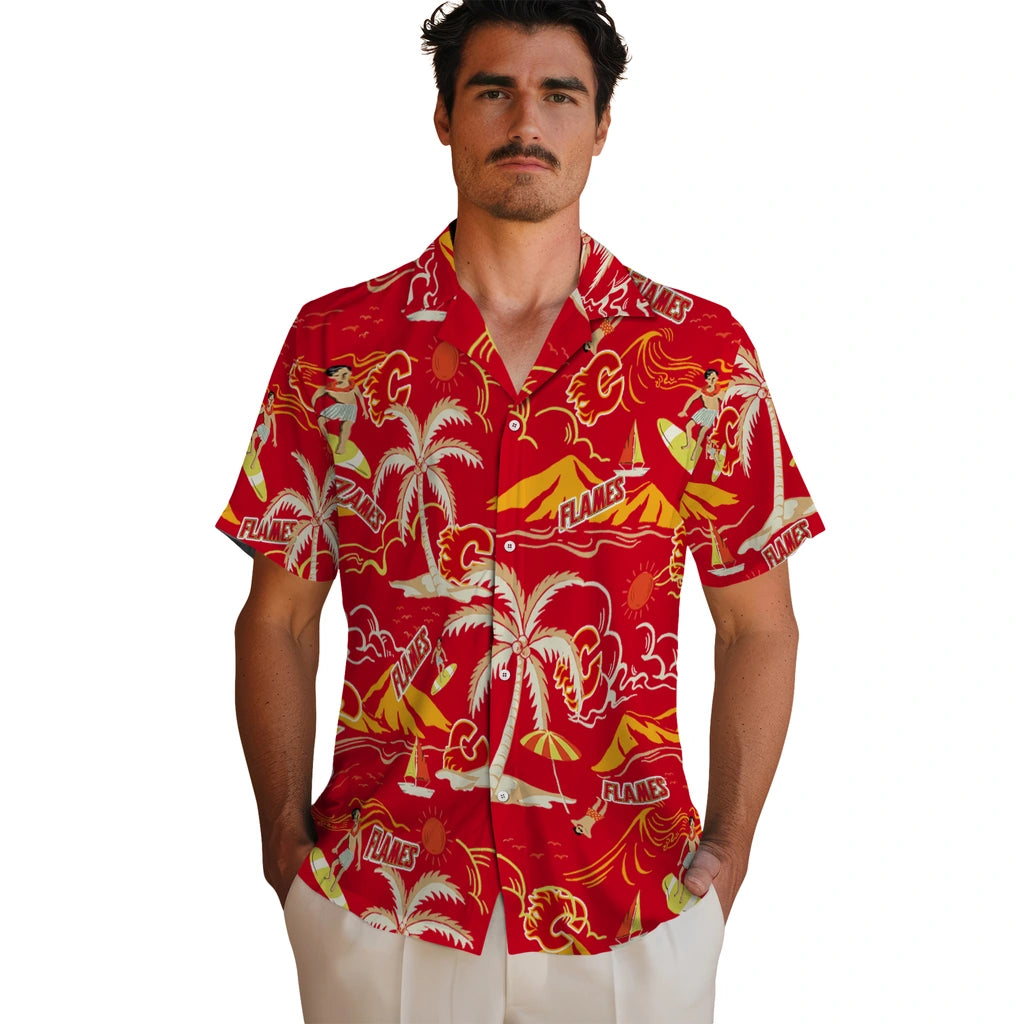Calgary Flames Hawaiian Shirt - Palm Tree Island – Moonbestprint