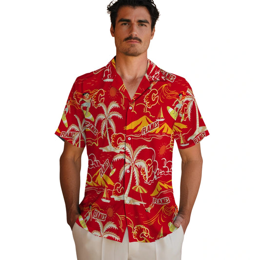 Calgary Flames Hawaiian Shirt - Palm Tree Island - Moonbestprint