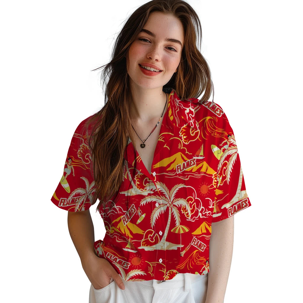 Calgary Flames Hawaiian Shirt - Palm Tree Island – Moonbestprint