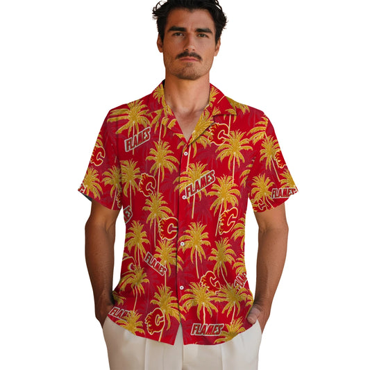 Calgary Flames Hawaiian Shirt - Palm Tree Motif - Moonbestprint