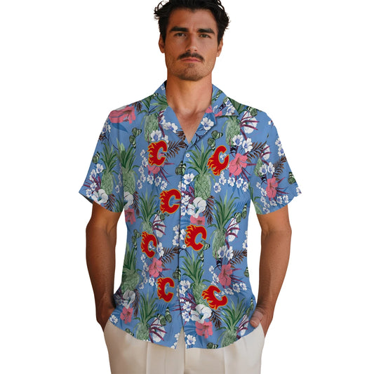Calgary Flames Hawaiian Shirt - Pineapple Bouquet - Moonbestprint