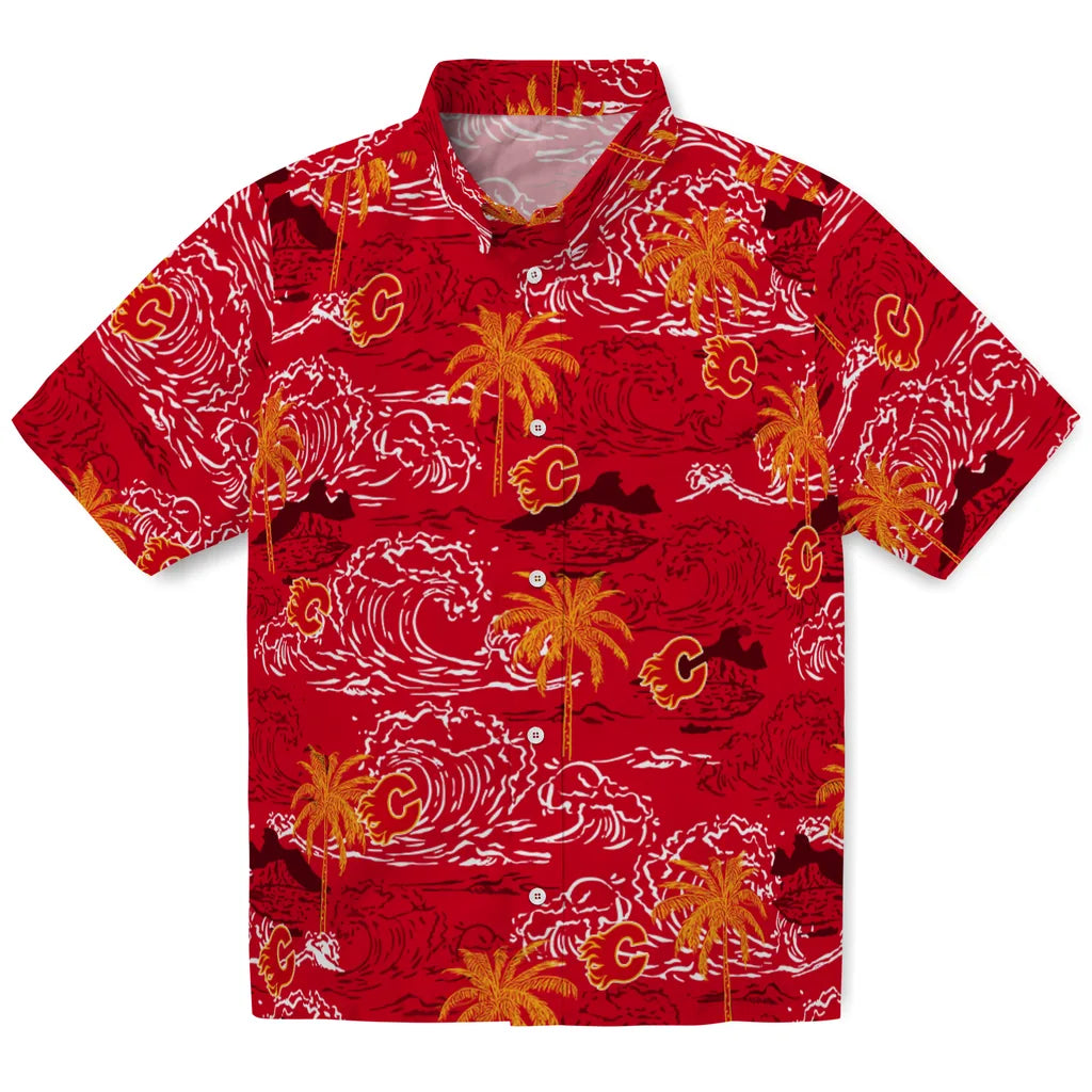 Calgary Flames Hawaiian Shirt - Wave Palm – Moonbestprint