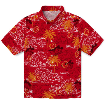 Calgary Flames Hawaiian Shirt - Wave Palm – Moonbestprint