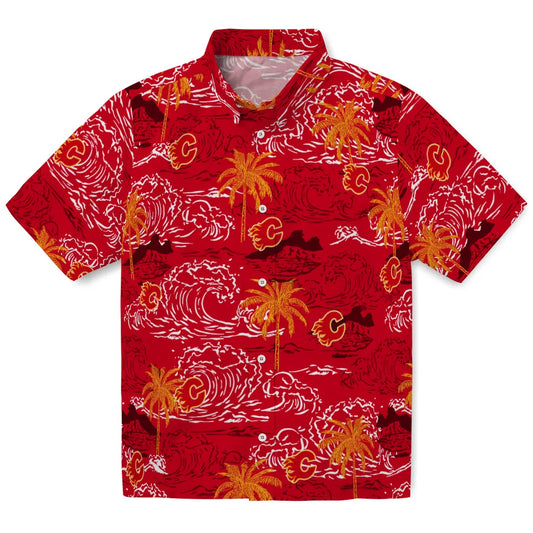 Calgary Flames Hawaiian Shirt - Wave Palm - Moonbestprint