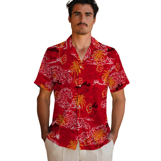 Calgary Flames Hawaiian Shirt - Wave Palm - Moonbestprint