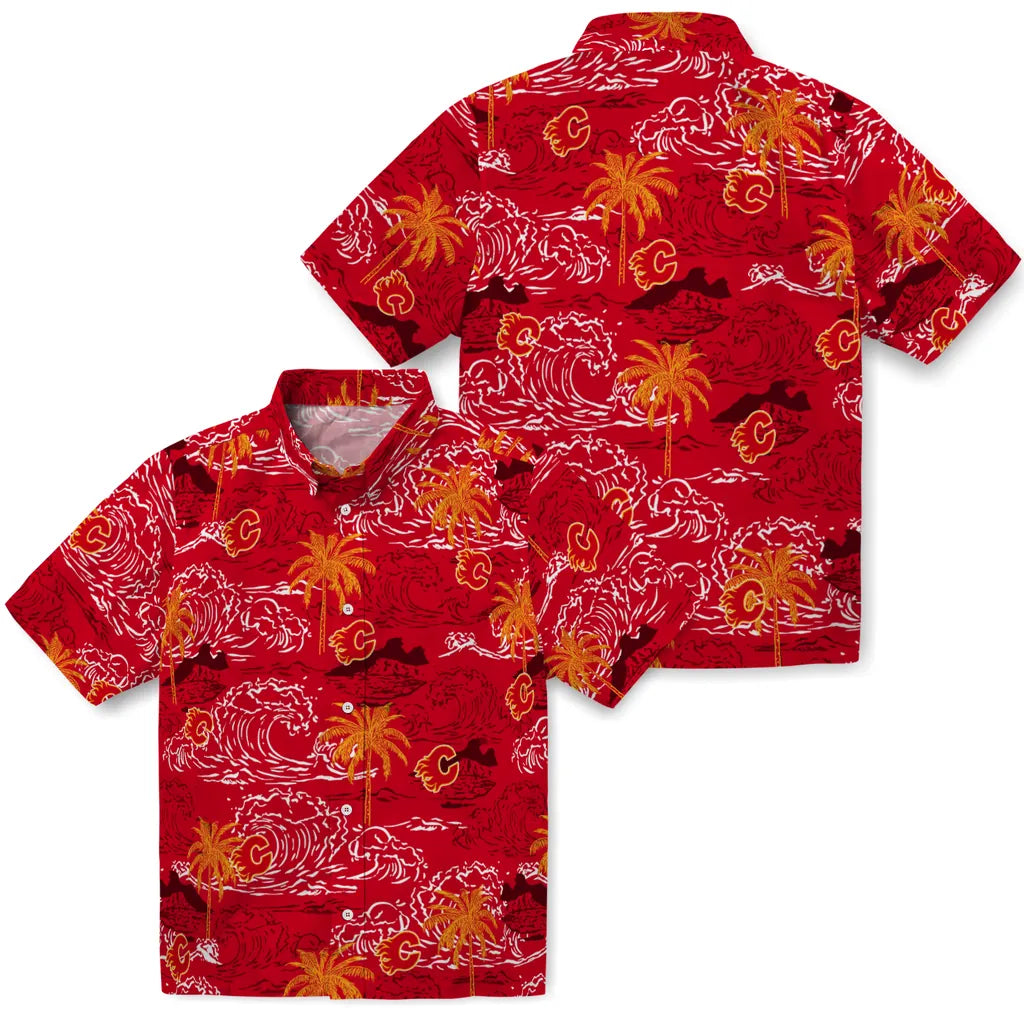 Calgary Flames Hawaiian Shirt - Wave Palm – Moonbestprint