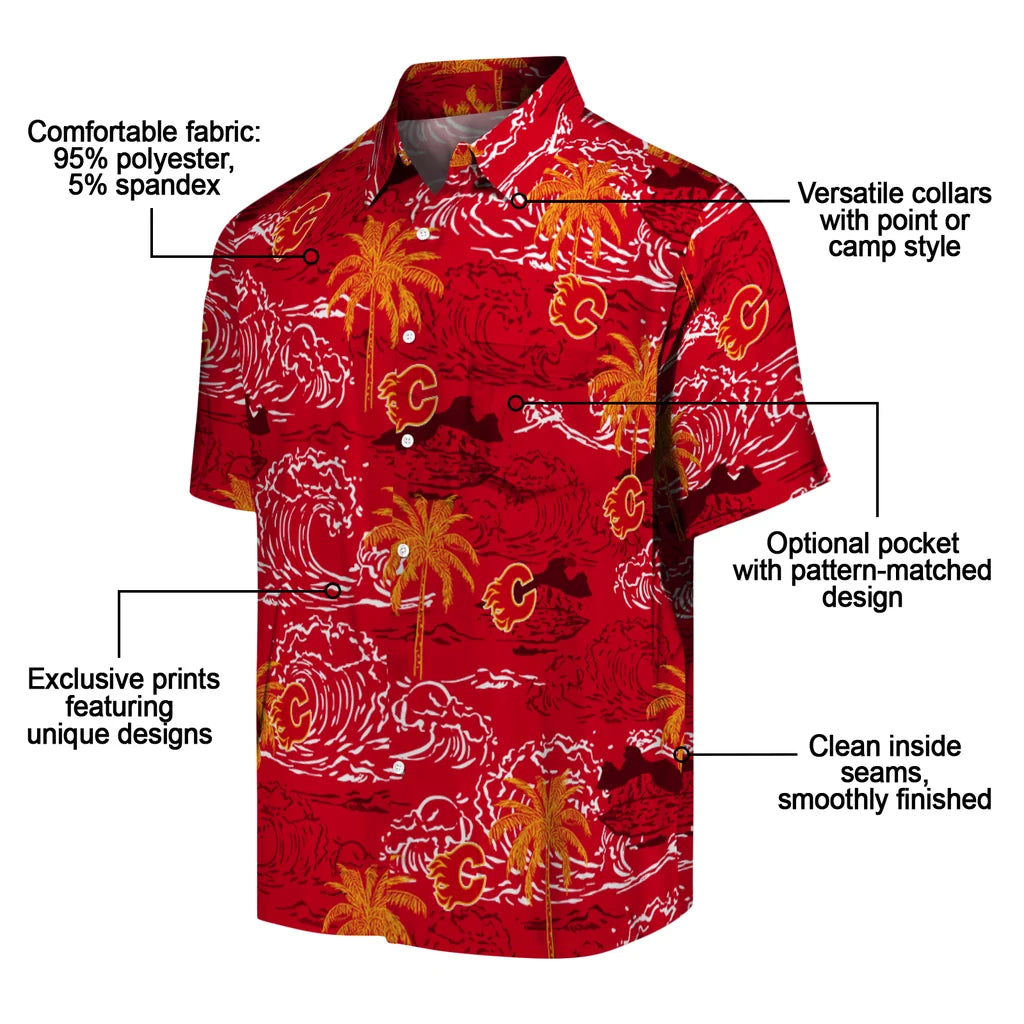 Calgary Flames Hawaiian Shirt - Wave Palm – Moonbestprint