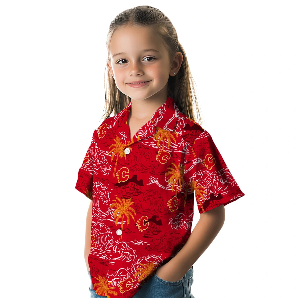 Calgary Flames Hawaiian Shirt - Wave Palm – Moonbestprint