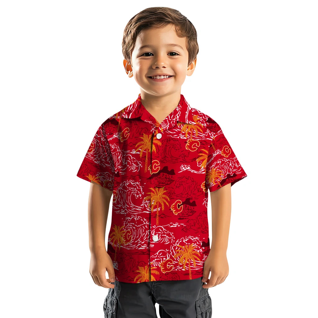 Calgary Flames Hawaiian Shirt - Wave Palm – Moonbestprint
