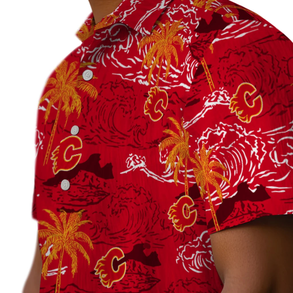 Calgary Flames Hawaiian Shirt - Wave Palm – Moonbestprint