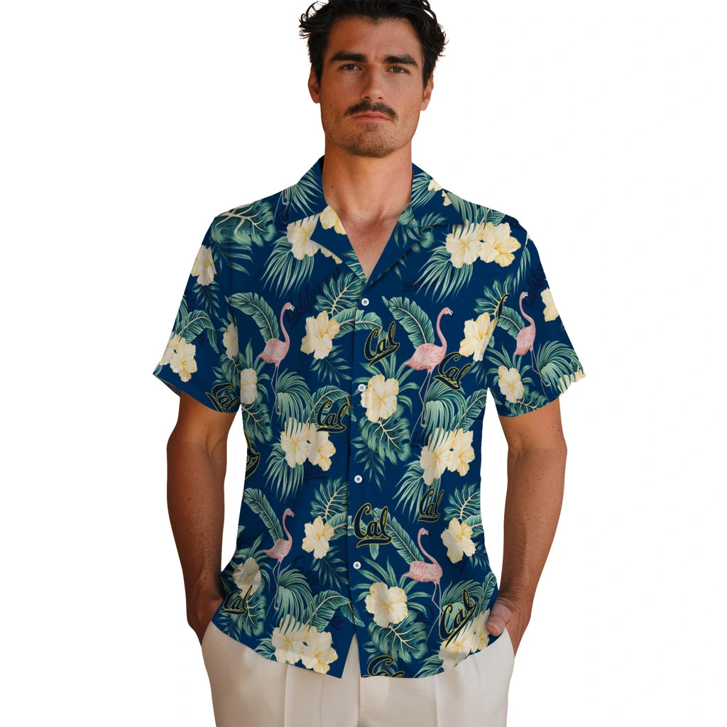 California Golden Bears Hawaiian Shirt - Flamingo and Hibiscus | Moonbestprint
