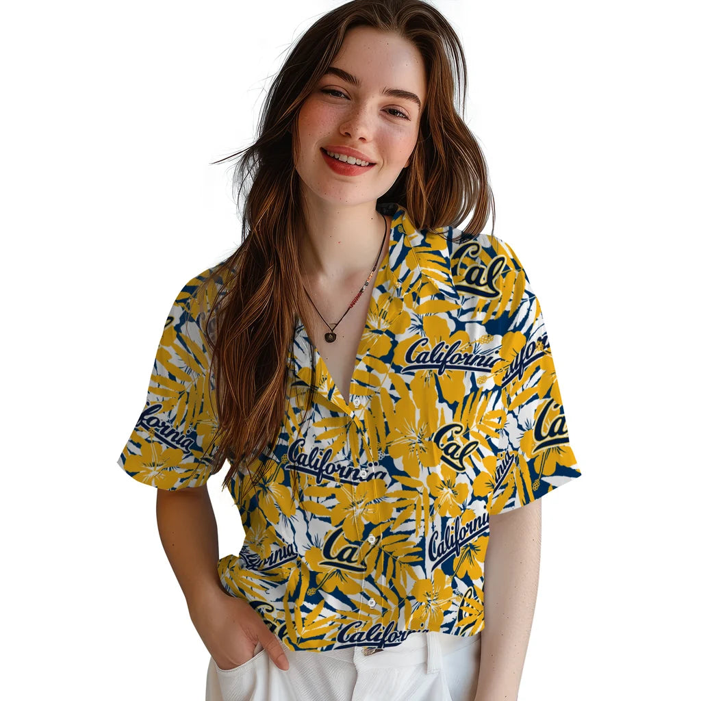 California Golden Bears Hawaiian Shirt - Hibiscus Overlay | Moonbestprint
