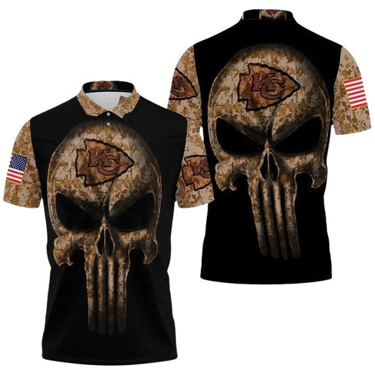 Camouflage Skull Kansas City Chiefs American Flag Polo Shirt - Moonbestprint