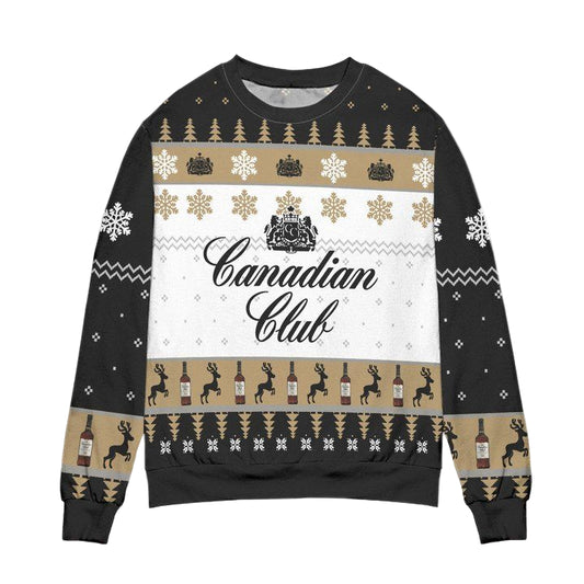 Canadian Club Whisky Snowflake Pattern Ugly Christmas Sweater ? Black ? Usalast