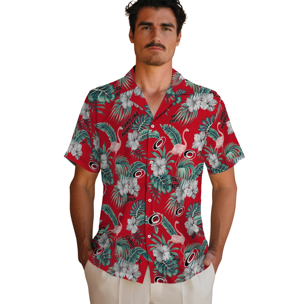Carolina Hurricanes Hawaiian Shirt - Flamingo and Hibiscus - Moonbestprint