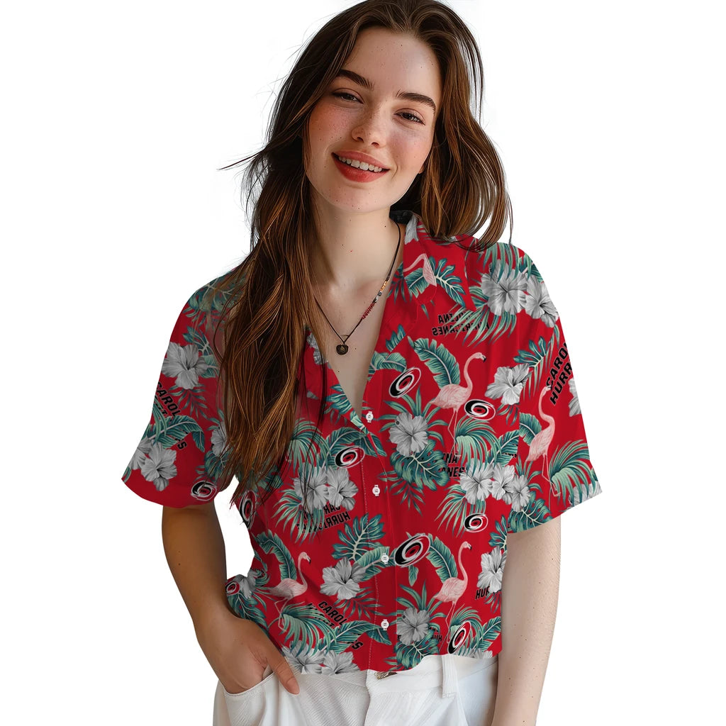 Carolina Hurricanes Hawaiian Shirt - Flamingo and Hibiscus - Moonbestprint