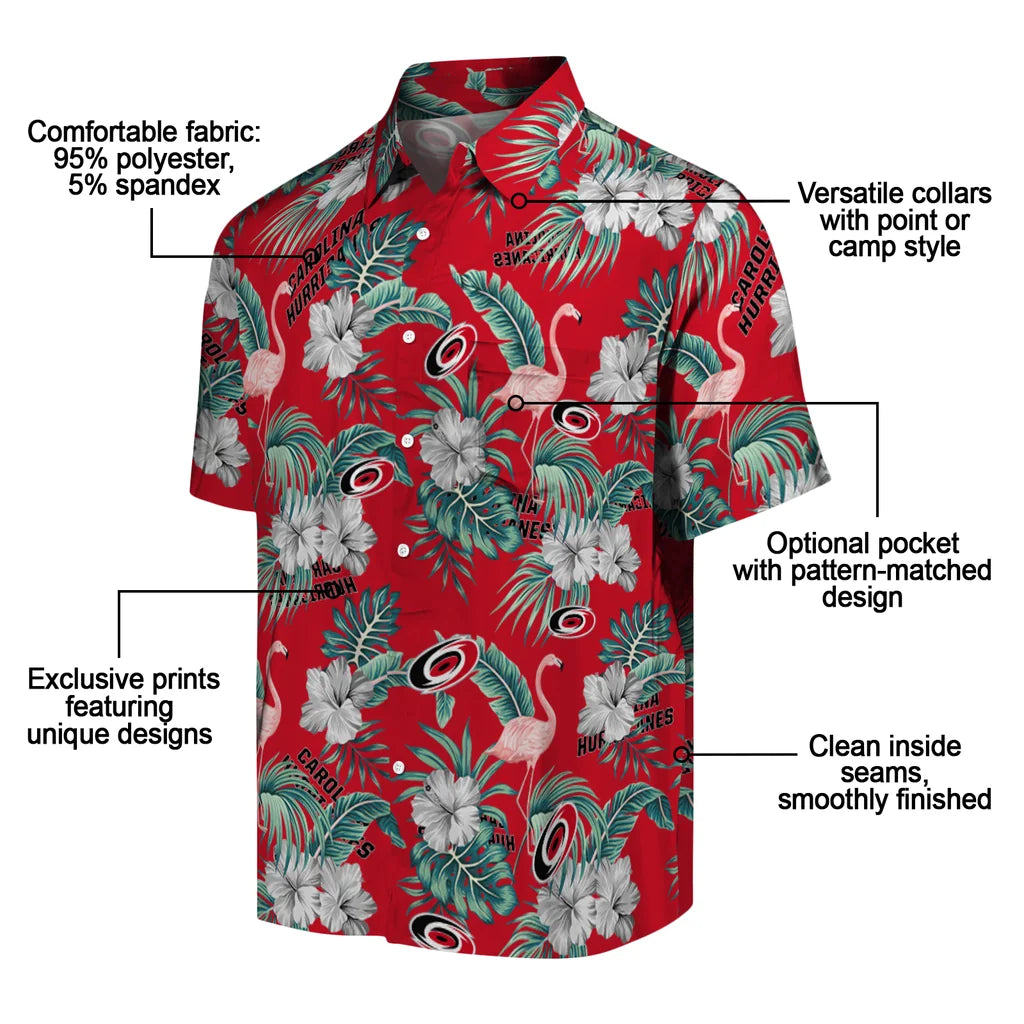 Carolina Hurricanes Hawaiian Shirt - Flamingo and Hibiscus | Moonbestprint
