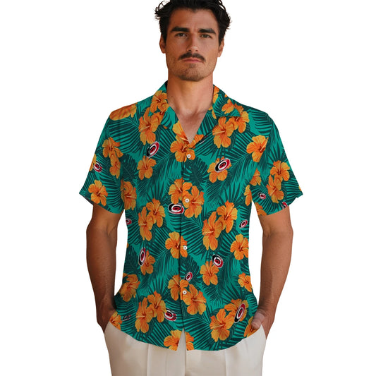 Carolina Hurricanes Hawaiian Shirt - Hibiscus and Palm Leaves - Moonbestprint
