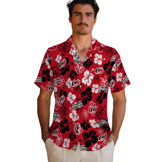 Carolina Hurricanes Hawaiian Shirt - Hibiscus Flower Design - Moonbestprint