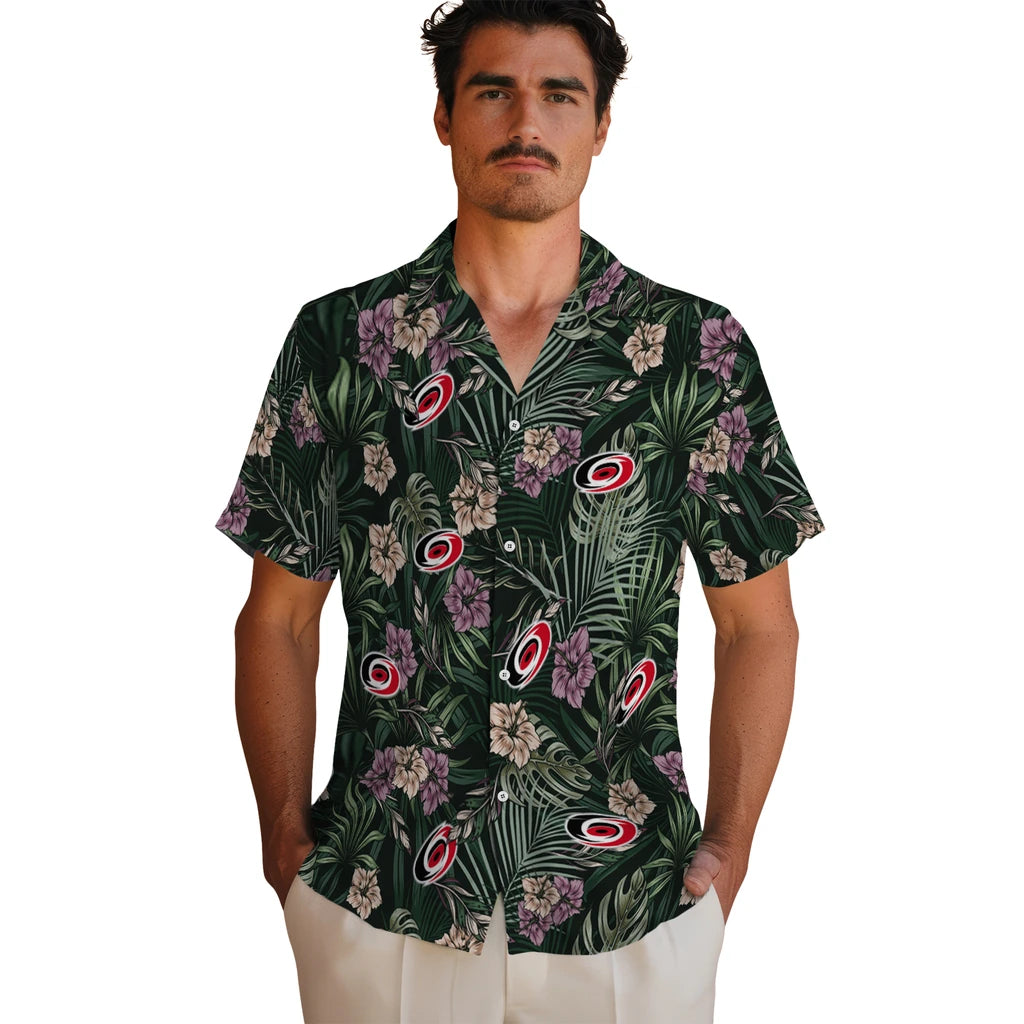 Carolina Hurricanes Hawaiian Shirt - Hibiscus Leaves Pattern - Moonbestprint
