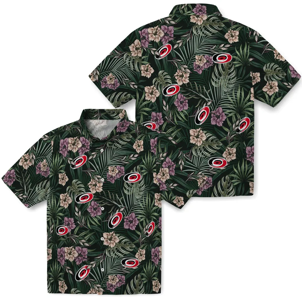 Carolina Hurricanes Hawaiian Shirt - Hibiscus Leaves Pattern - Moonbestprint