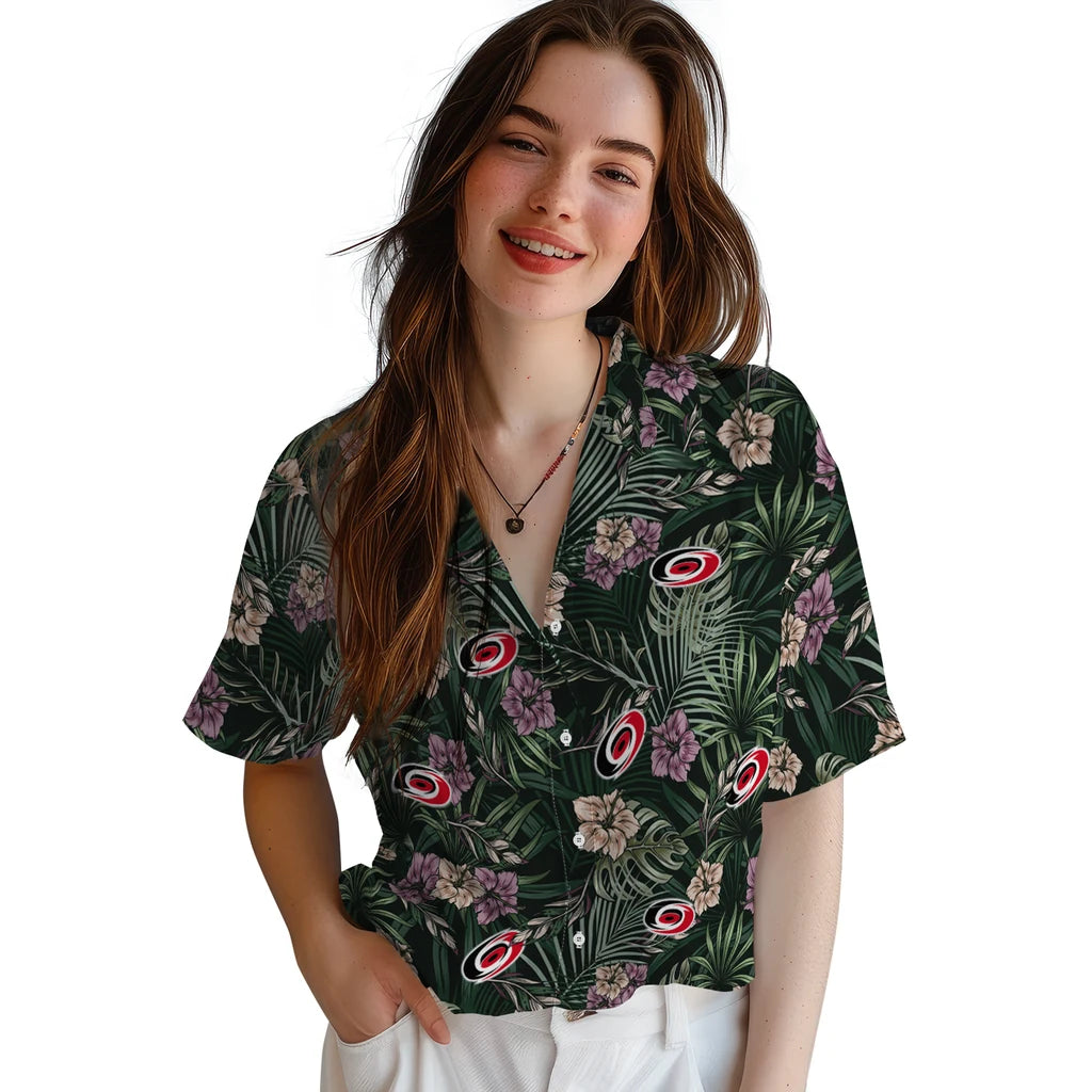 Carolina Hurricanes Hawaiian Shirt - Hibiscus Leaves Pattern - Moonbestprint
