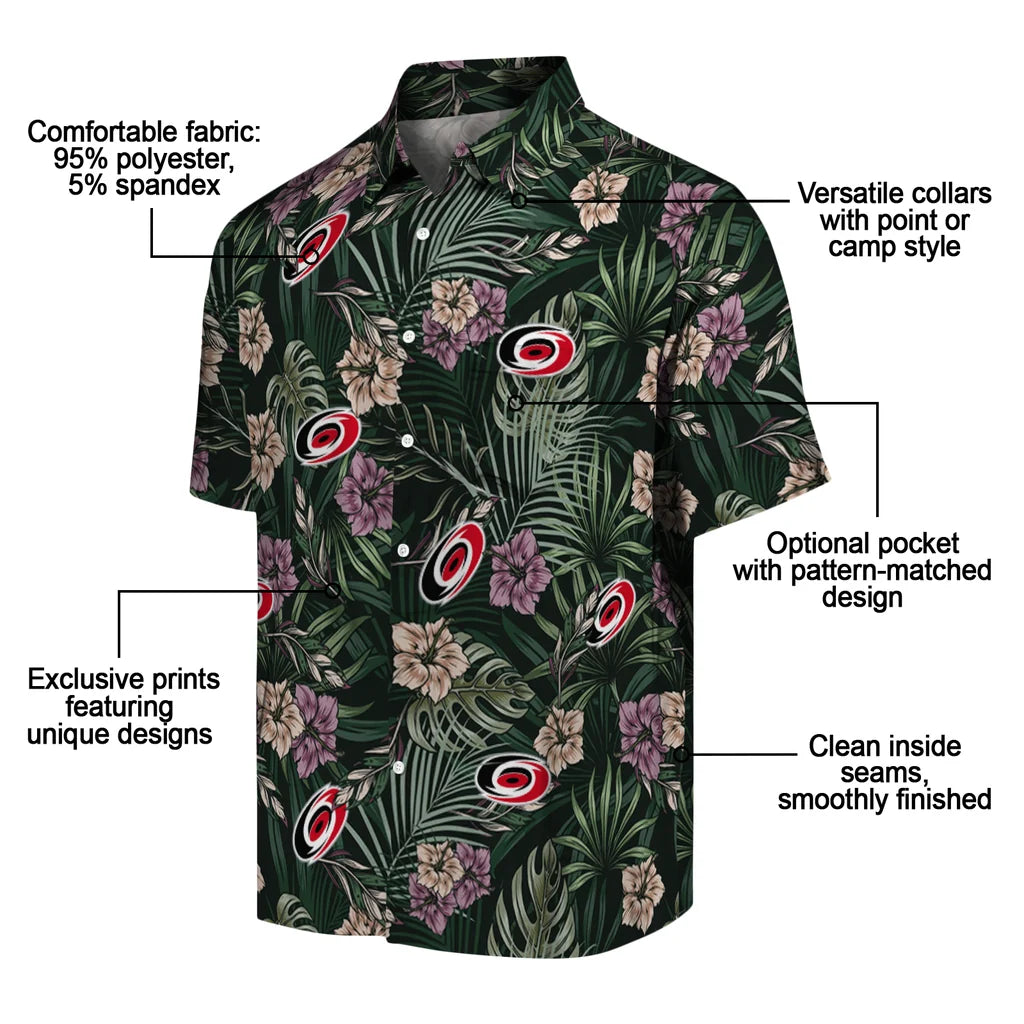Carolina Hurricanes Hawaiian Shirt - Hibiscus Leaves Pattern - Moonbestprint