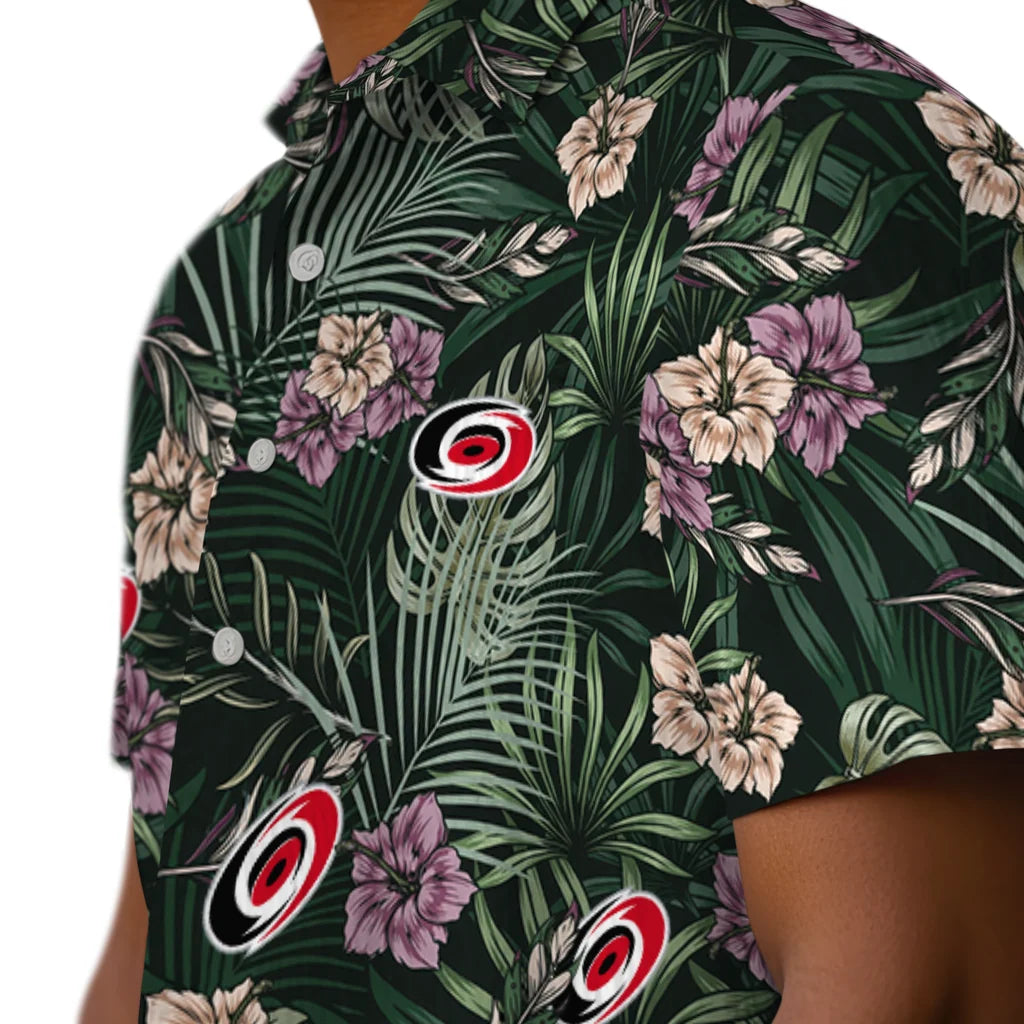 Carolina Hurricanes Hawaiian Shirt - Hibiscus Leaves Pattern - Moonbestprint