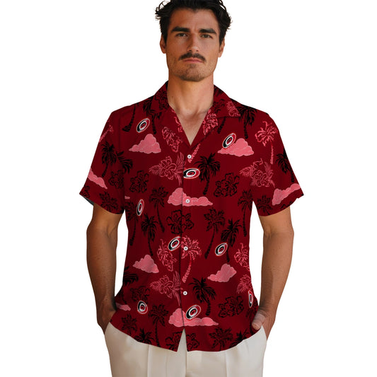 Carolina Hurricanes Hawaiian Shirt - Palm And Clouds - Moonbestprint