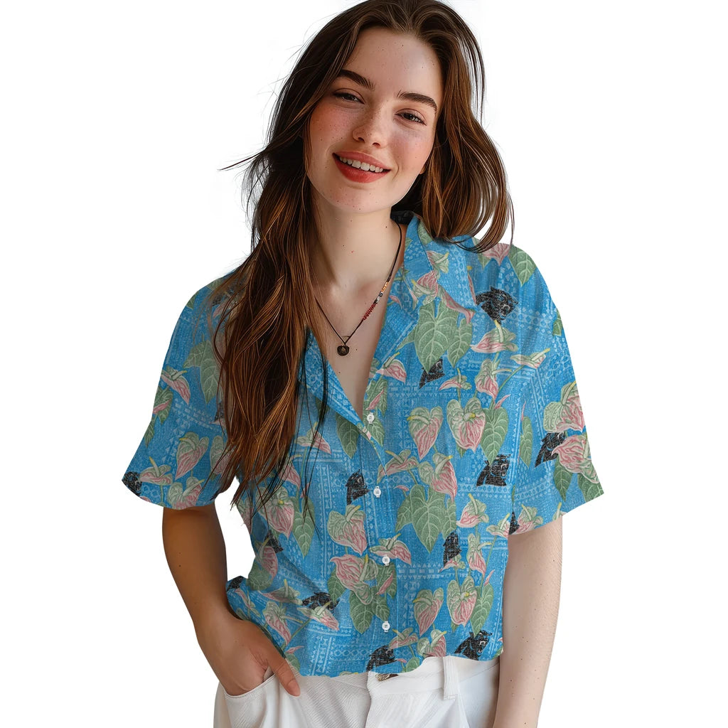 Carolina Panthers Hawaiian Shirt - Anthurium Overlay | Moonbestprint
