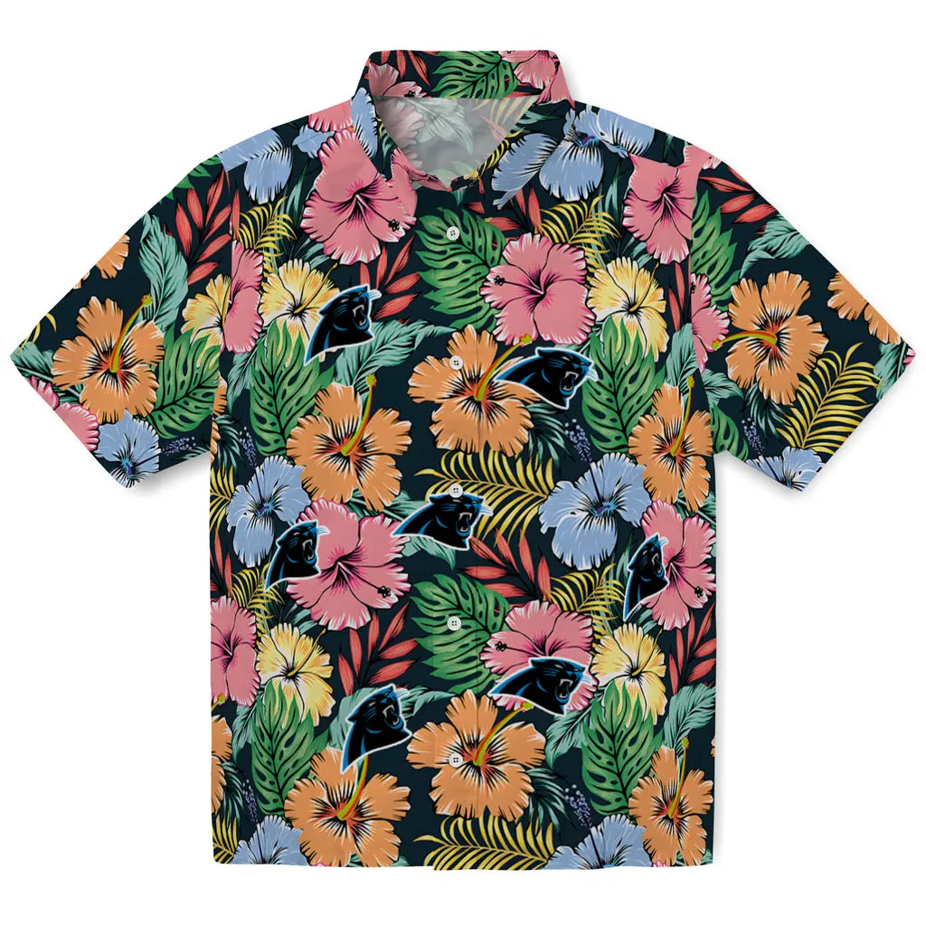 Carolina Panthers Hawaiian Shirt - Brilliant Hibiscus Garden | Moonbestprint