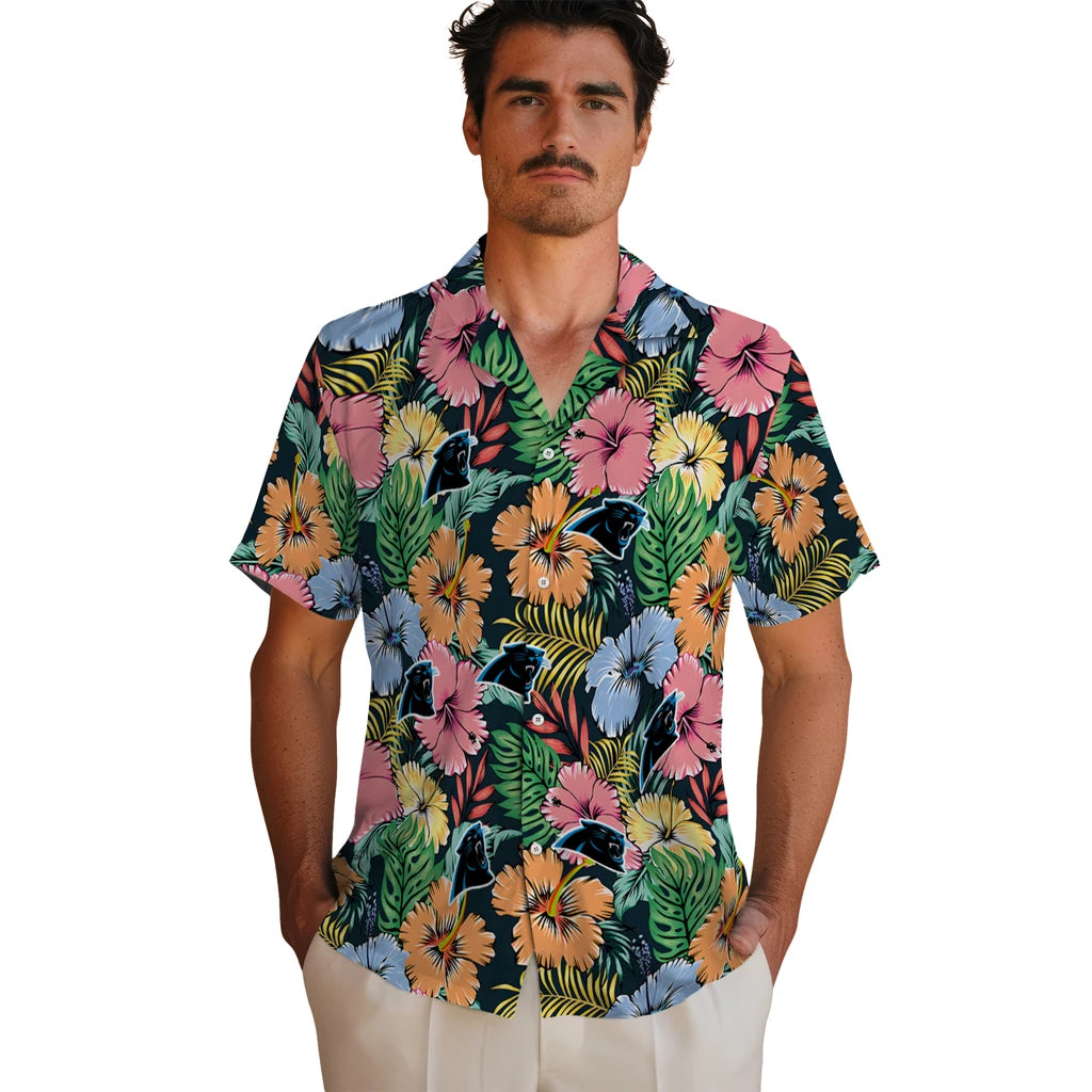 Carolina Panthers Hawaiian Shirt - Brilliant Hibiscus Garden | Moonbestprint