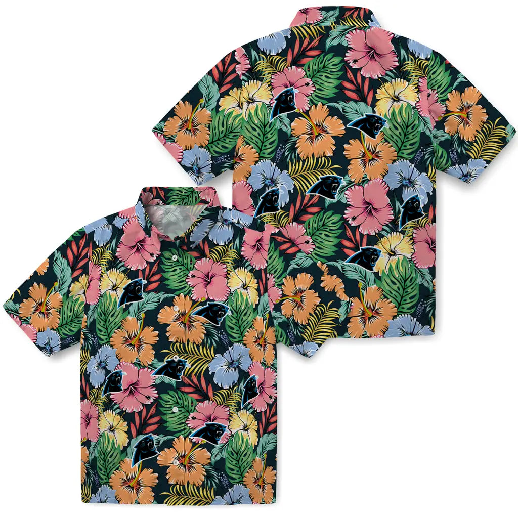 Carolina Panthers Hawaiian Shirt - Brilliant Hibiscus Garden | Moonbestprint