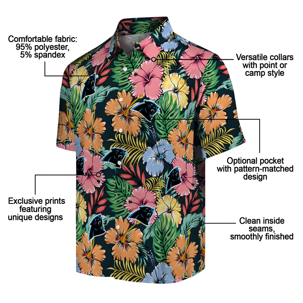Carolina Panthers Hawaiian Shirt - Brilliant Hibiscus Garden | Moonbestprint