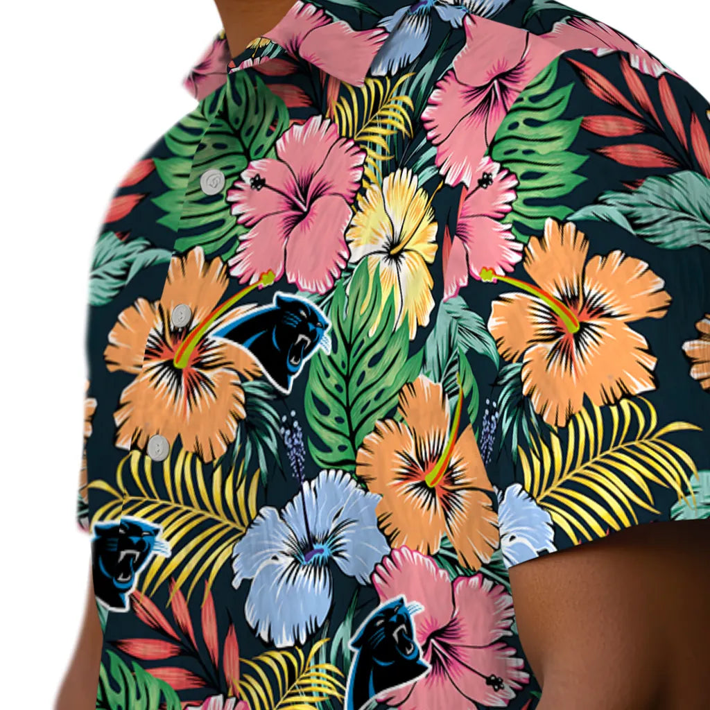 Carolina Panthers Hawaiian Shirt - Brilliant Hibiscus Garden | Moonbestprint