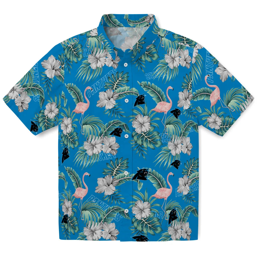 Carolina Panthers Hawaiian Shirt - Flamingo and Hibiscus | Moonbestprint