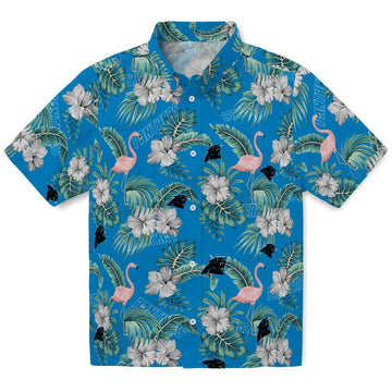 Carolina Panthers Hawaiian Shirt - Flamingo and Hibiscus | Moonbestprint