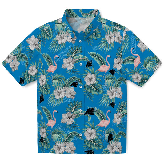 Carolina Panthers Hawaiian Shirt - Flamingo and Hibiscus | Moonbestprint