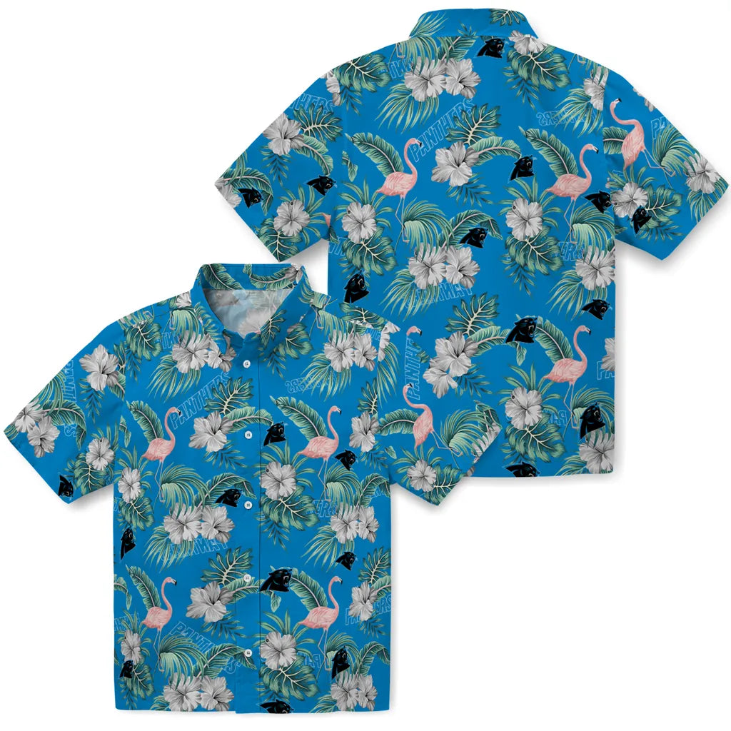 Carolina Panthers Hawaiian Shirt - Flamingo and Hibiscus | Moonbestprint