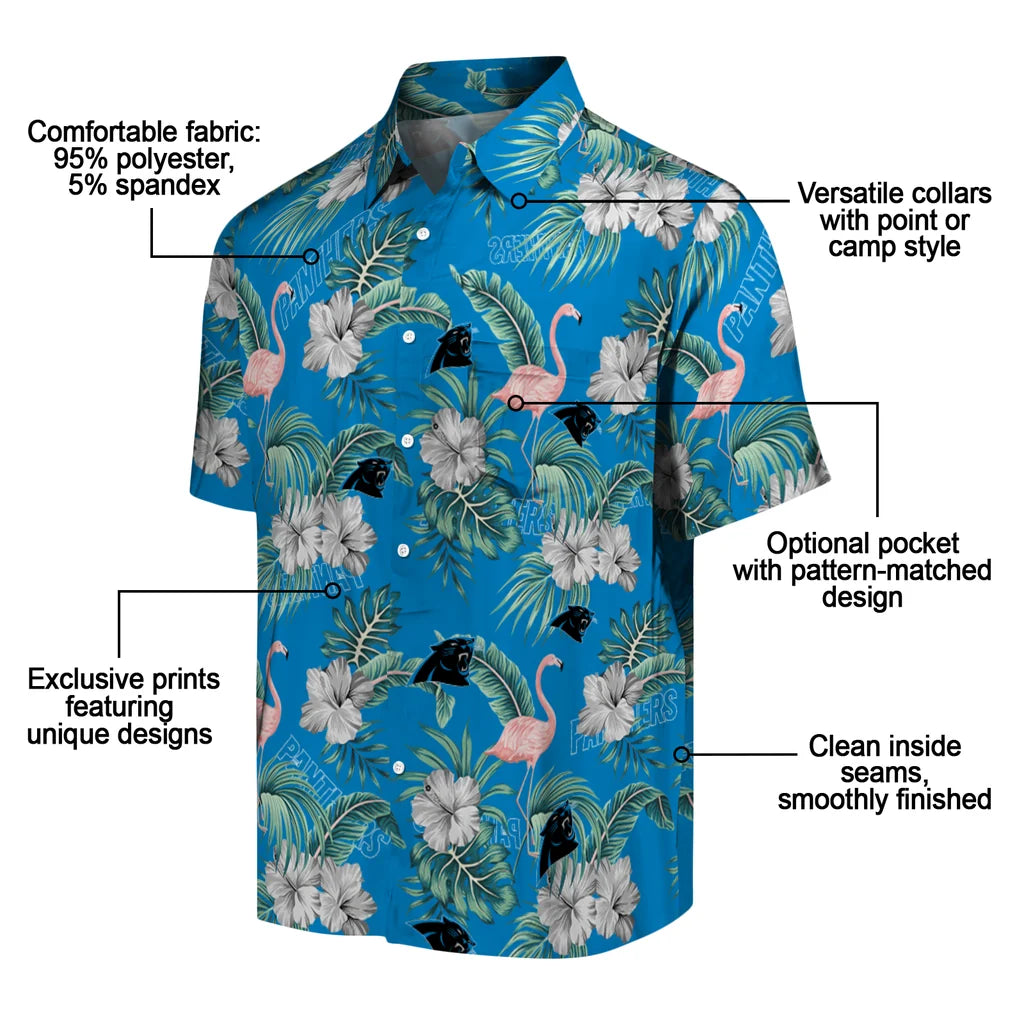 Carolina Panthers Hawaiian Shirt - Flamingo and Hibiscus | Moonbestprint