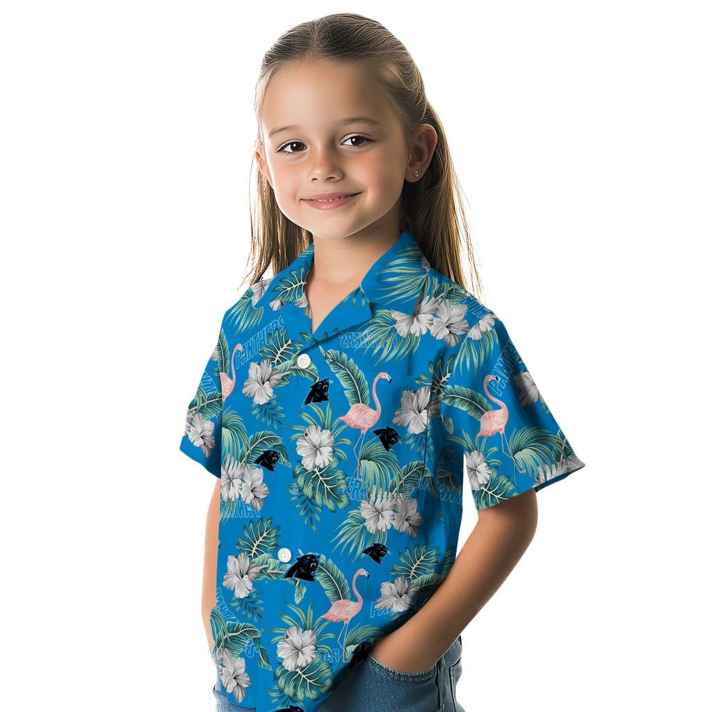 Carolina Panthers Hawaiian Shirt - Flamingo and Hibiscus | Moonbestprint