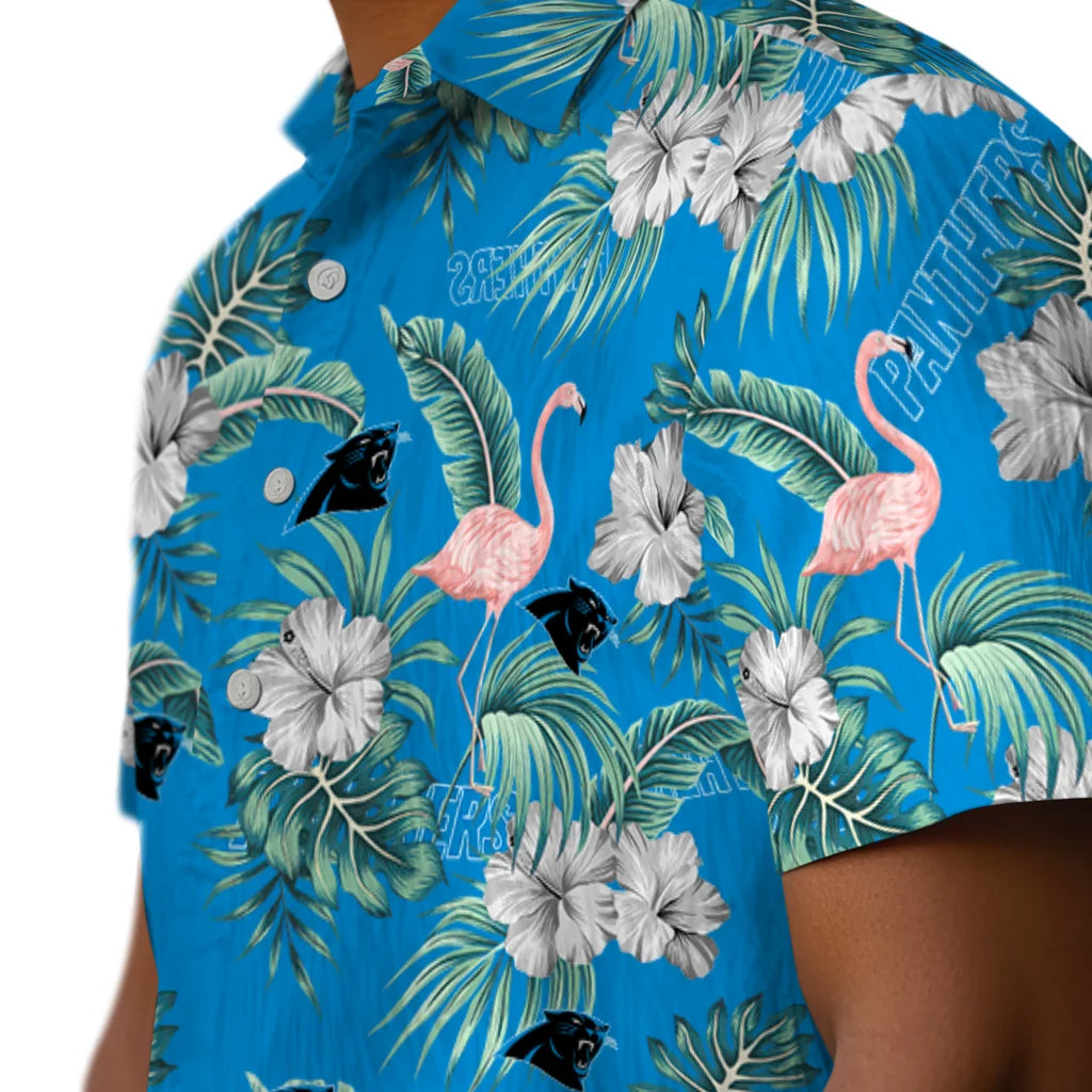 Carolina Panthers Hawaiian Shirt - Flamingo and Hibiscus | Moonbestprint