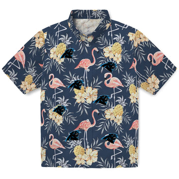 Carolina Panthers Hawaiian Shirt - Flamingo Hibiscus | Moonbestprint