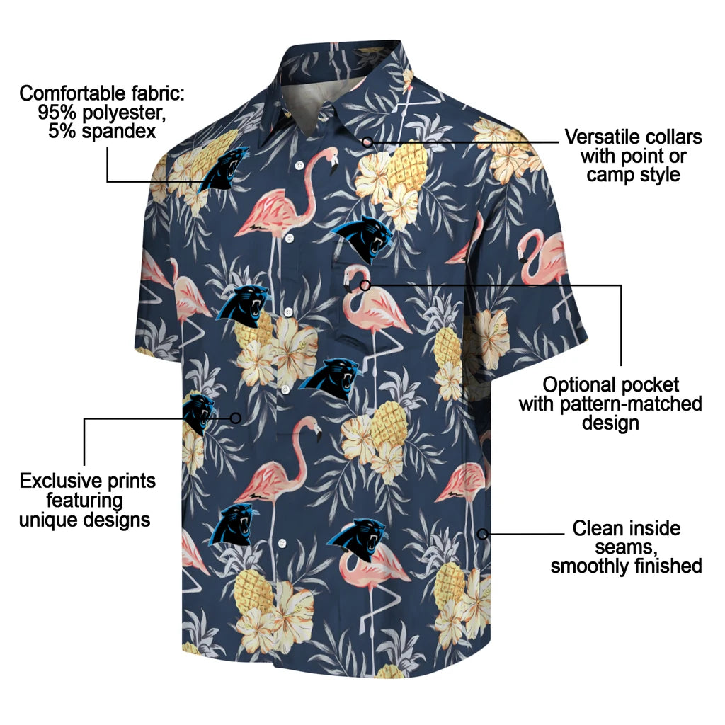 Carolina Panthers Hawaiian Shirt - Flamingo Hibiscus | Moonbestprint