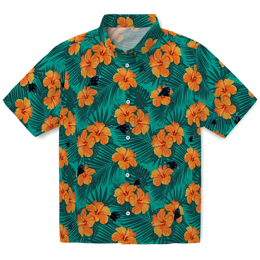 Carolina Panthers Hawaiian Shirt - Hibiscus and Palm Leaves | Moonbestprint