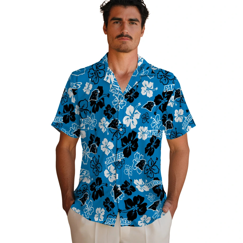 Carolina Panthers Hawaiian Shirt - Hibiscus Flower Design | Moonbestprint
