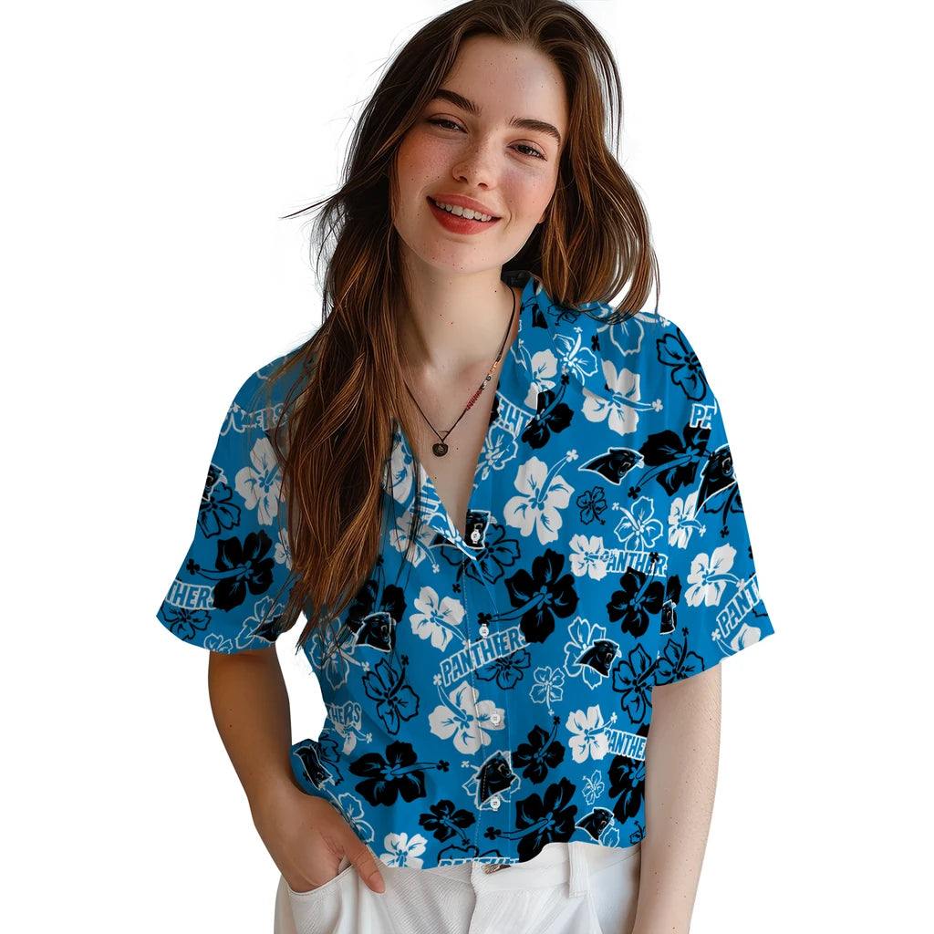Carolina Panthers Hawaiian Shirt - Hibiscus Flower Design | Moonbestprint