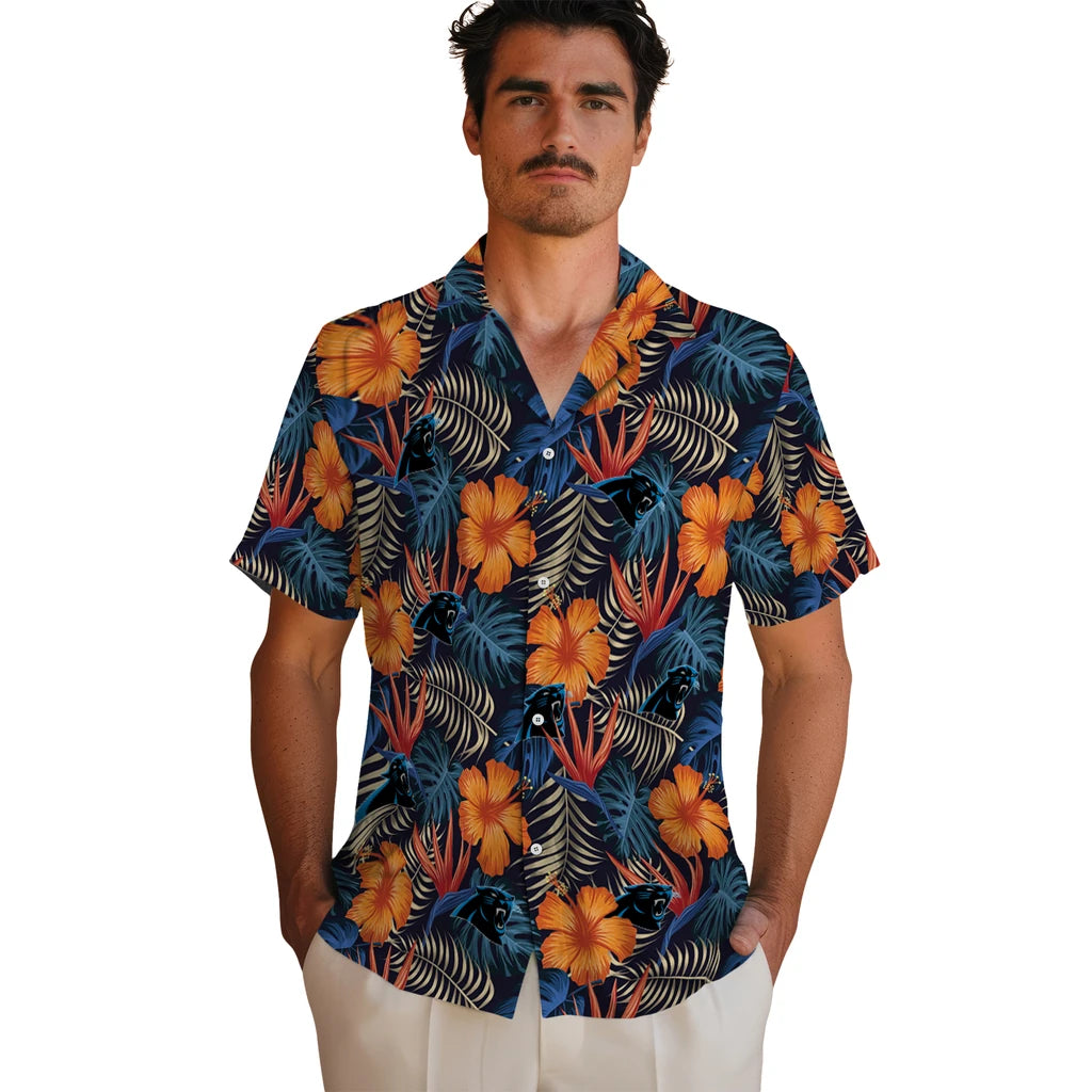 Carolina Panthers Hawaiian Shirt - Hibiscus Foliage | Moonbestprint