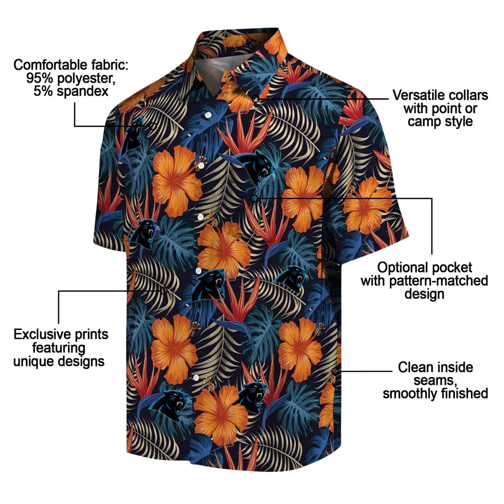 Carolina Panthers Hawaiian Shirt - Hibiscus Foliage | Moonbestprint