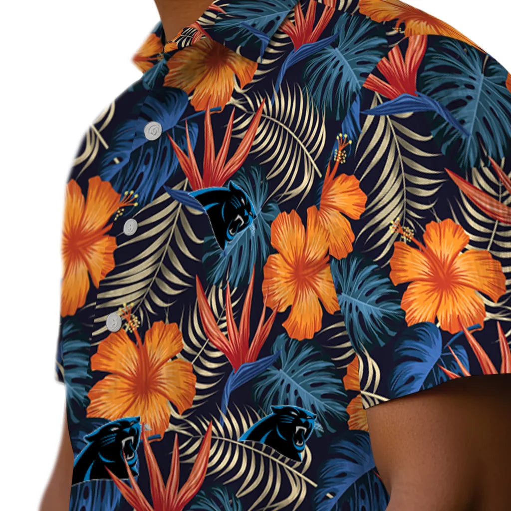 Carolina Panthers Hawaiian Shirt - Hibiscus Foliage | Moonbestprint